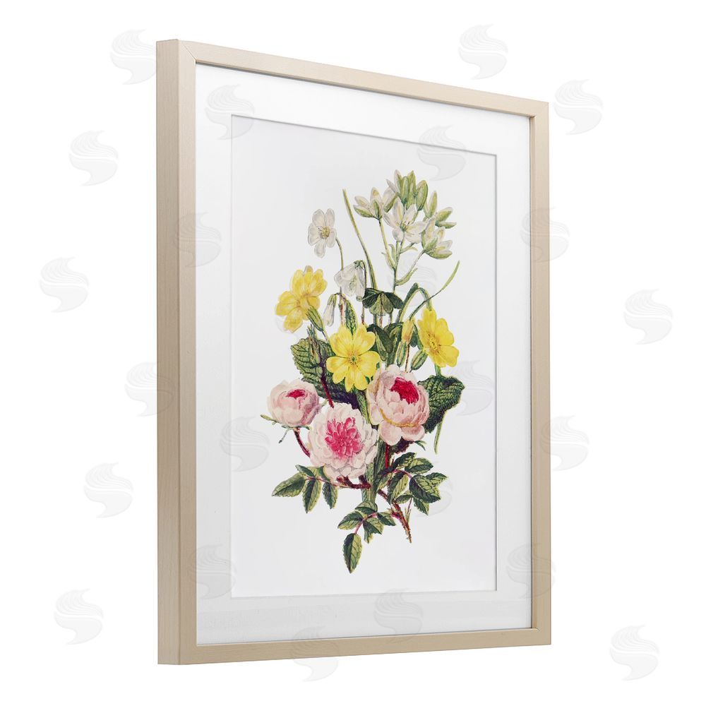 Lettered and Lined Bushel of Wild Florals Brown Framed Print Under Glass Wall Art