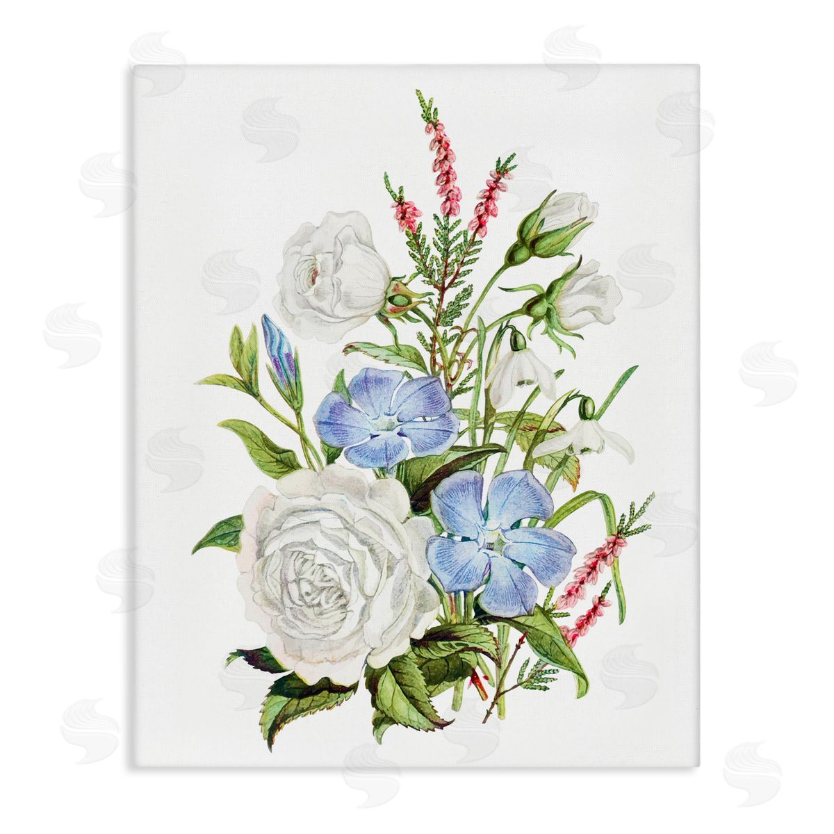 Lettered and Lined Bountiful Floral Bouquet Stretched Canvas Wall Art Print