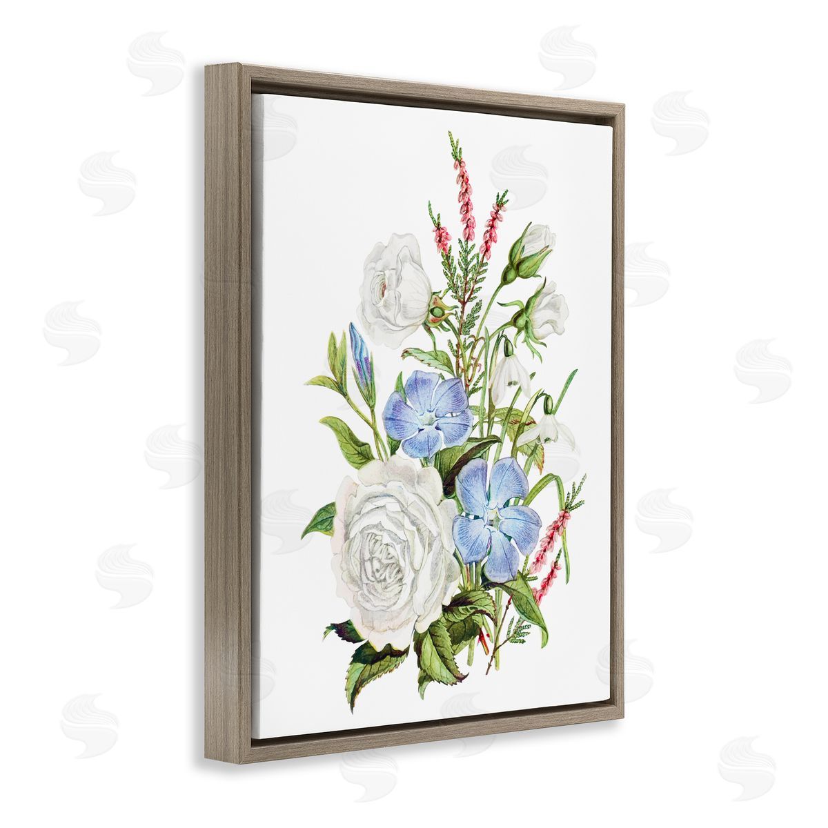 Lettered and Lined Bountiful Floral Bouquet Brown Floating Frame Canvas Wall Art Print