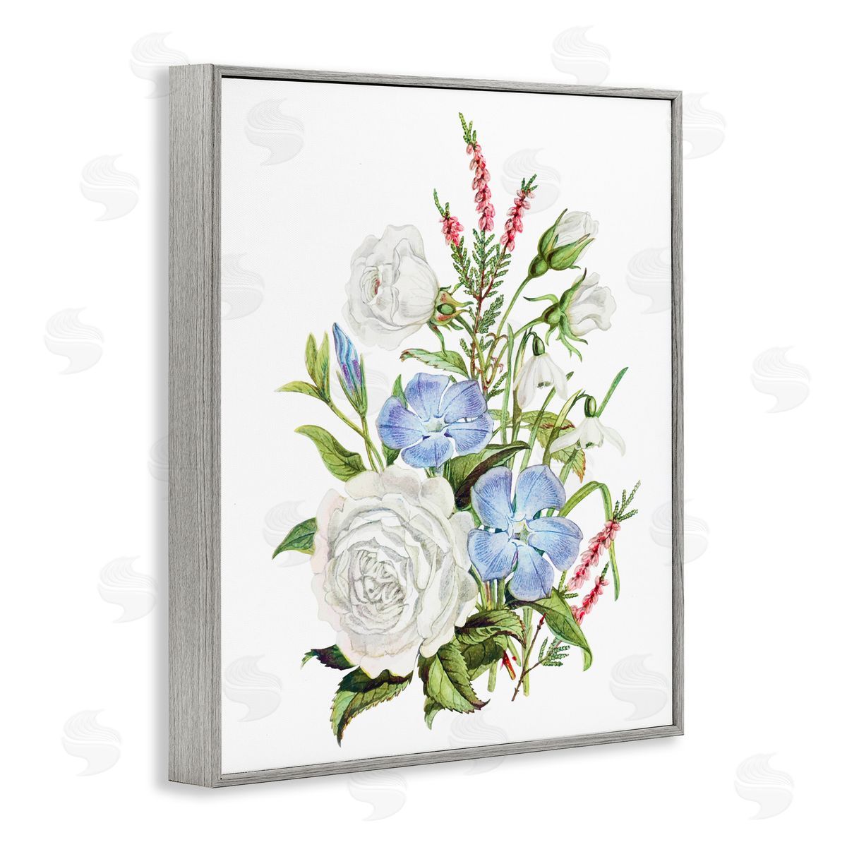 Lettered and Lined Bountiful Floral Bouquet Gray Framed Giclee Print Wall Art