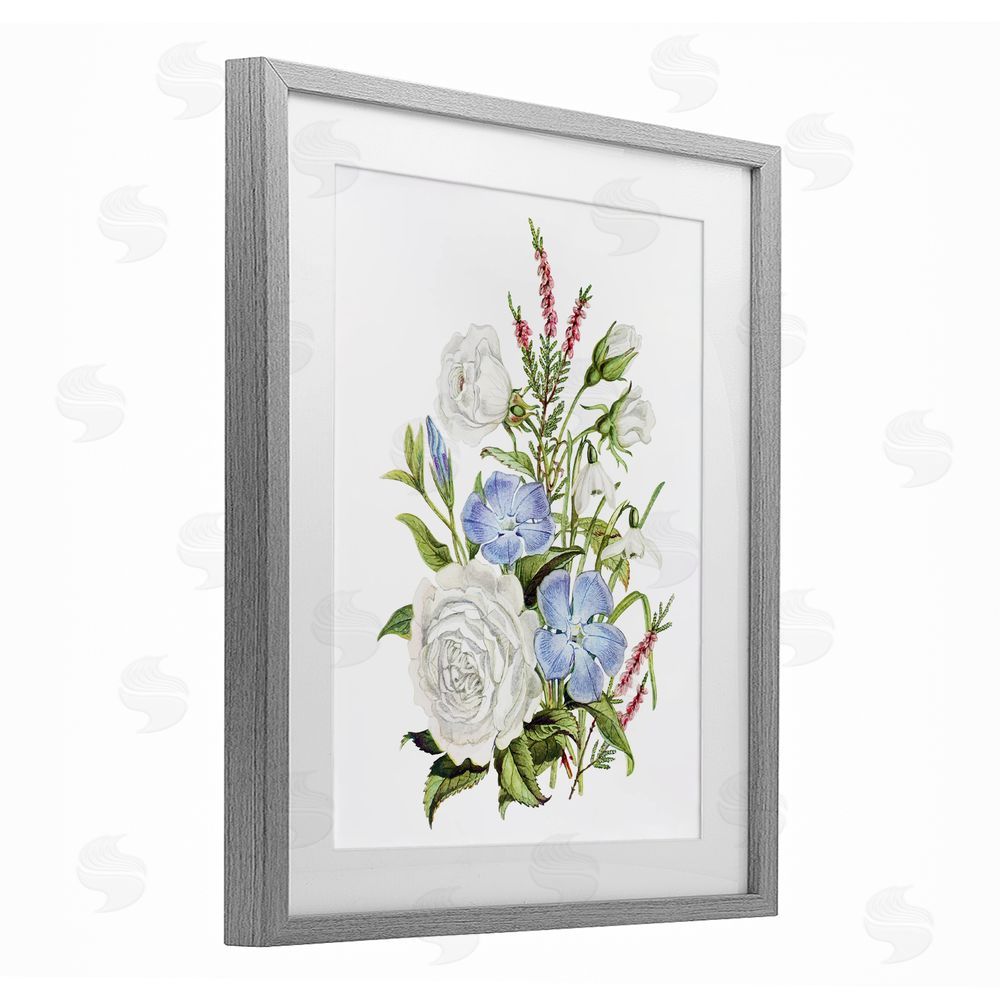 Lettered and Lined Bountiful Floral Bouquet Gray Framed Print Under Glass Wall Art
