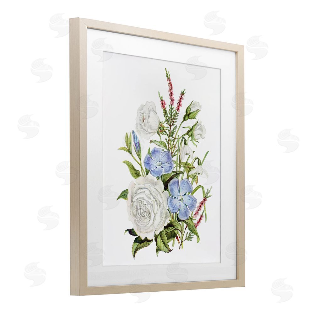 Lettered and Lined Bountiful Floral Bouquet Brown Framed Print Under Glass Wall Art