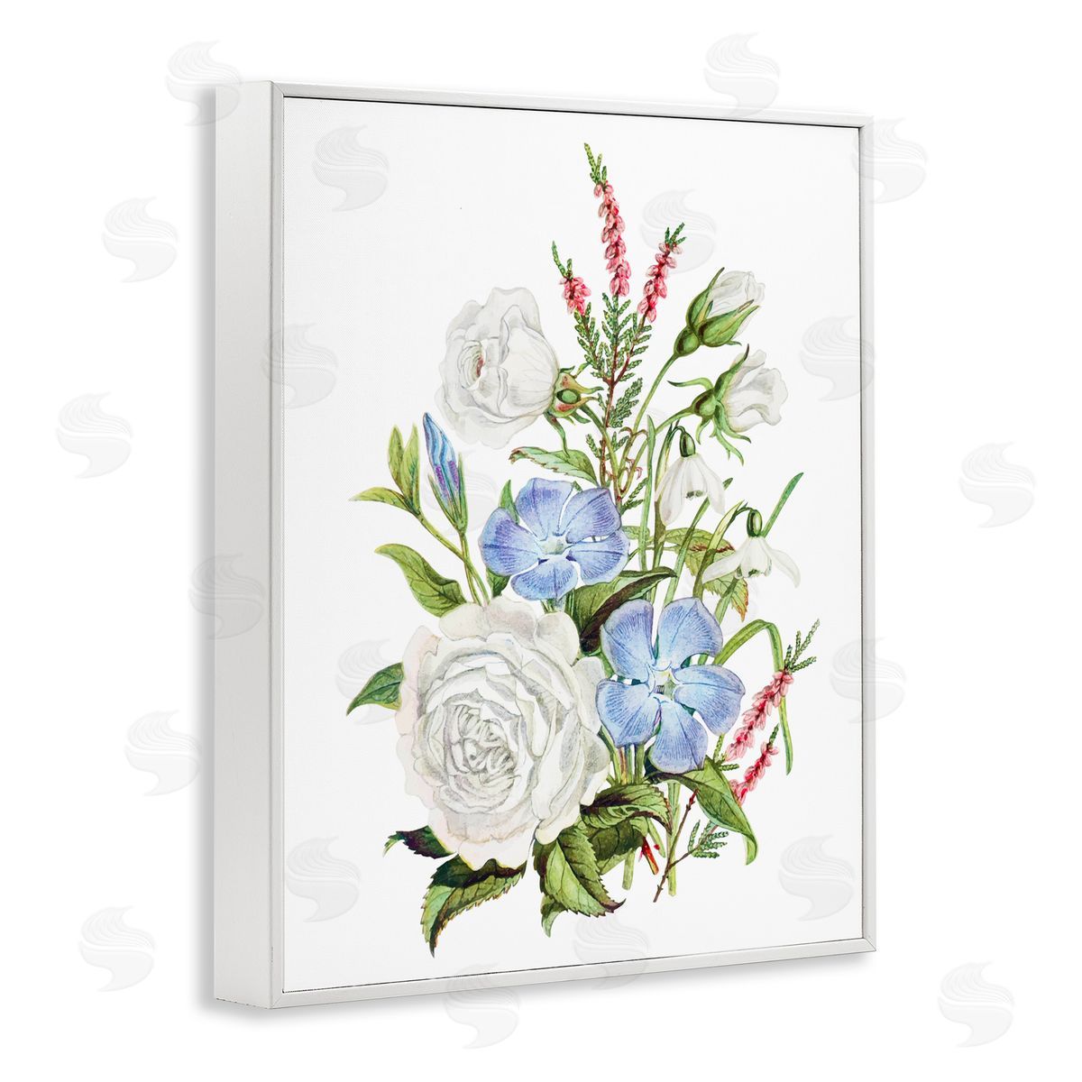 Lettered and Lined Bountiful Floral Bouquet White Framed Giclee Print Wall Art