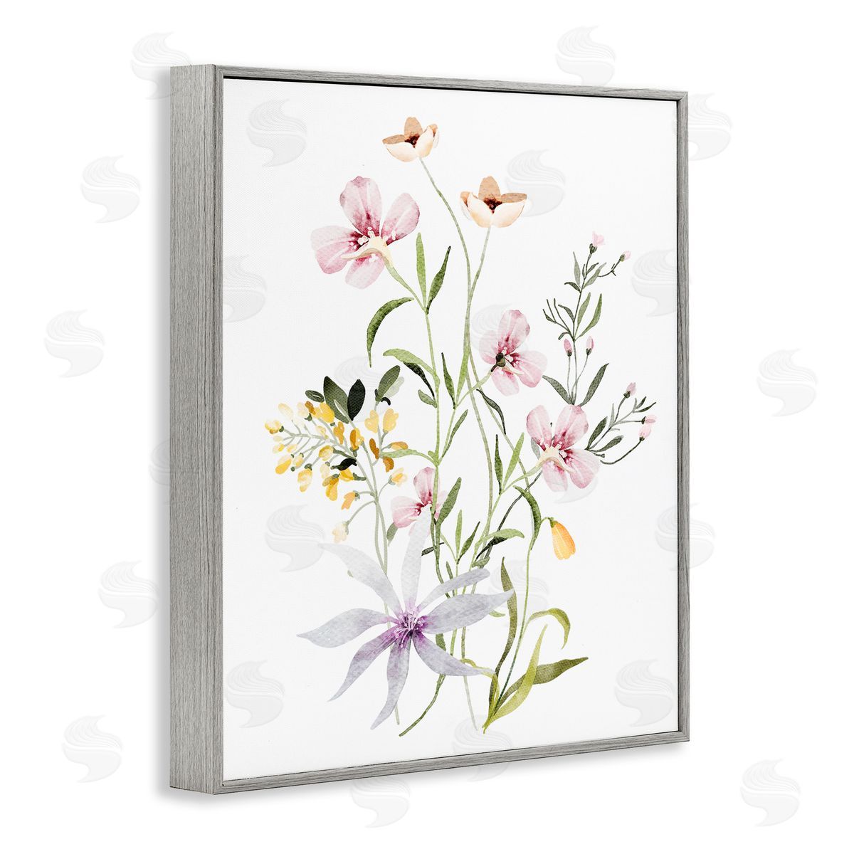 Lettered and Lined Floral Foliage Bundle Gray Framed Giclee Print Wall Art