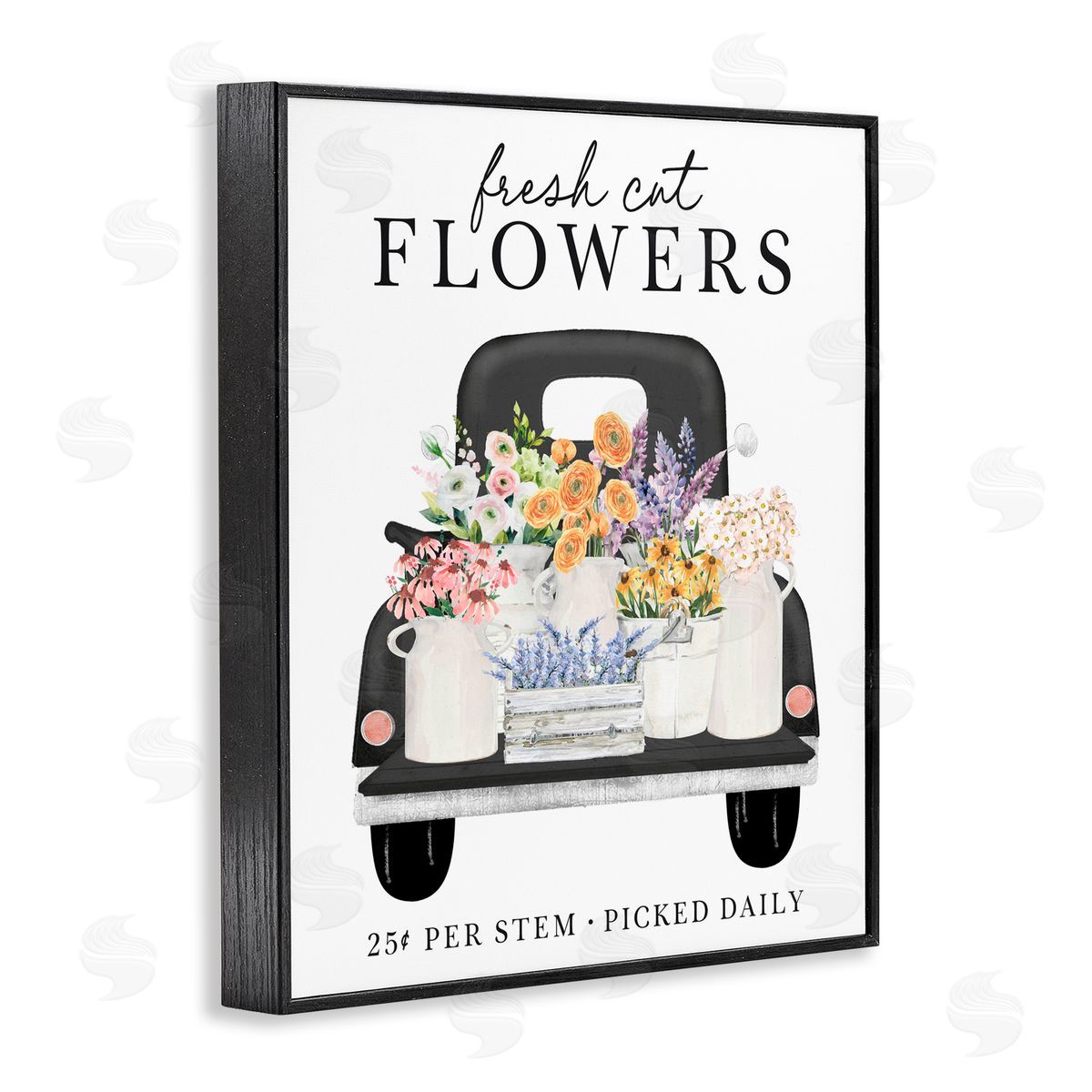 Lettered and Lined Fresh Flowers Picked Daily Black Framed Giclee Print Wall Art