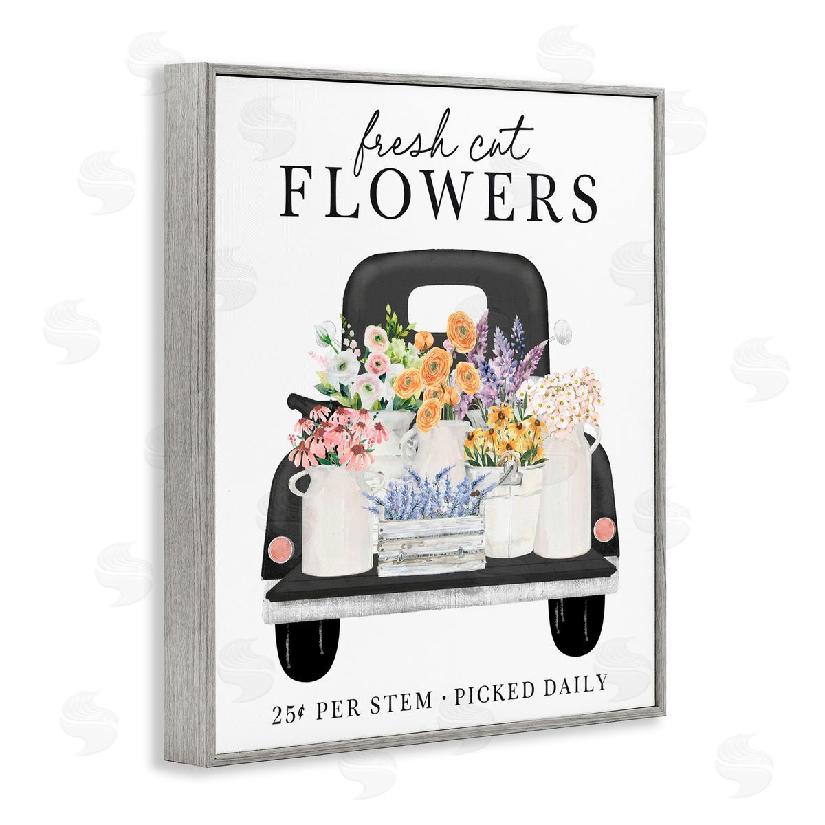 Lettered and Lined Fresh Flowers Picked Daily Gray Framed Giclee Print Wall Art