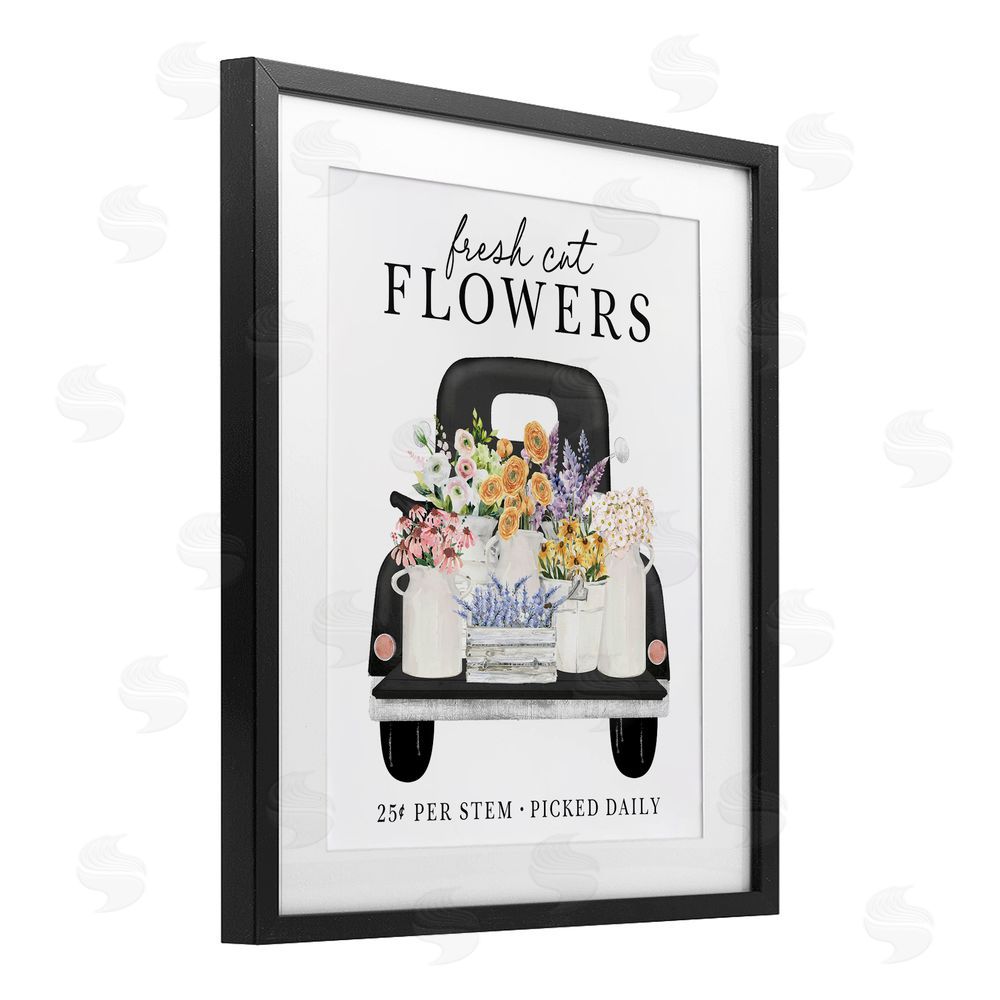 Lettered and Lined Fresh Flowers Picked Daily Black Framed Print Under Glass Wall Art