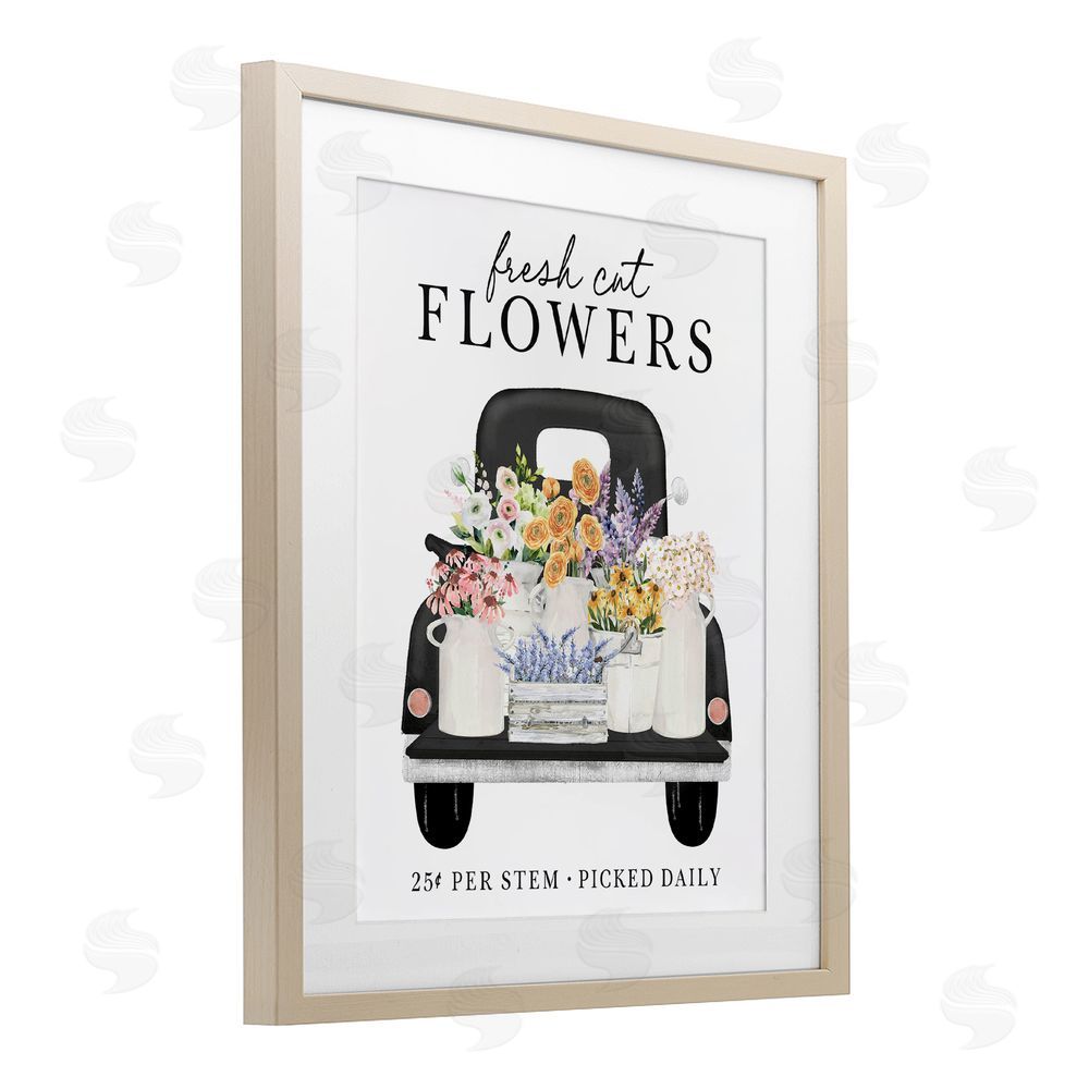 Lettered and Lined Fresh Flowers Picked Daily Brown Framed Print Under Glass Wall Art