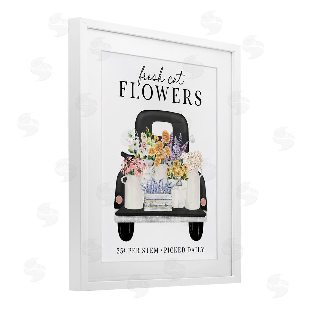 Lettered and Lined Fresh Flowers Picked Daily White Framed Print Under Glass Wall Art