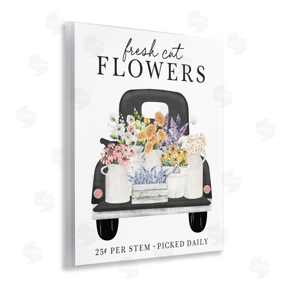 Lettered and Lined Fresh Flowers Picked Daily Wooden Wall Plaque Art Print