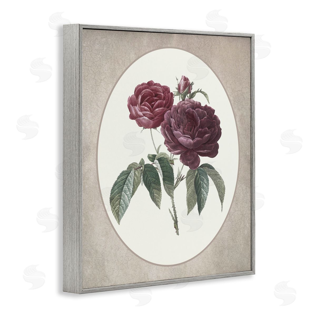 Lettered and Lined Vintage Blooms within Oval Gray Framed Giclee Print Wall Art