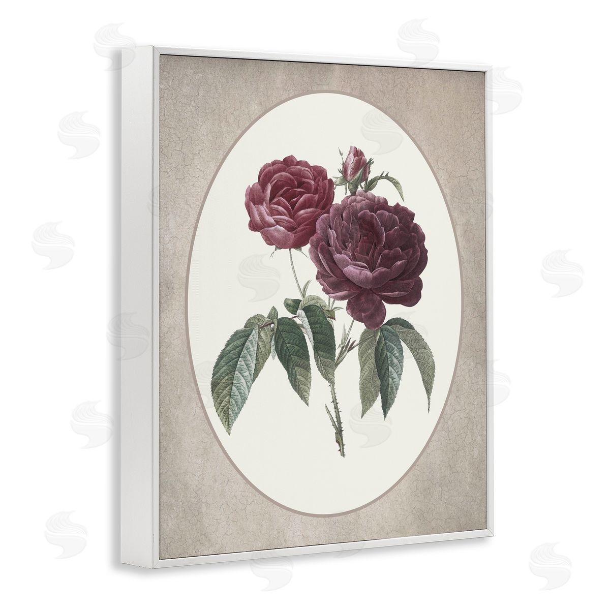 Lettered and Lined Vintage Blooms within Oval White Framed Giclee Print Wall Art