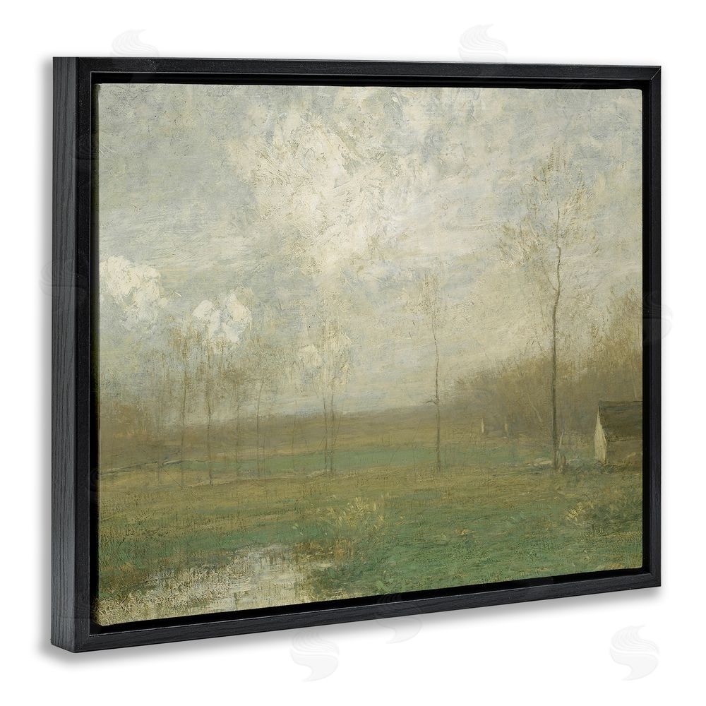 Lettered and Lined Hazy Farmland View Black Floating Frame Canvas Wall Art Print