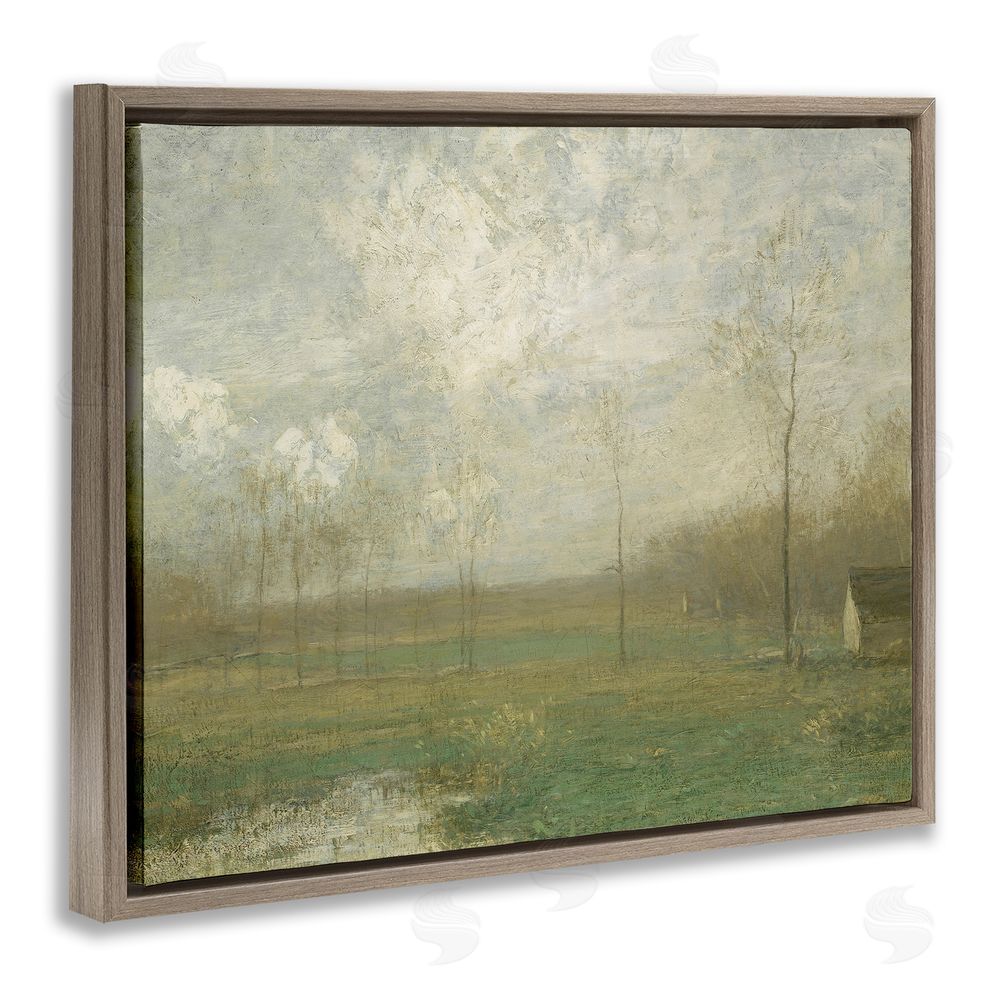 Lettered and Lined Hazy Farmland View Brown Floating Frame Canvas Wall Art Print