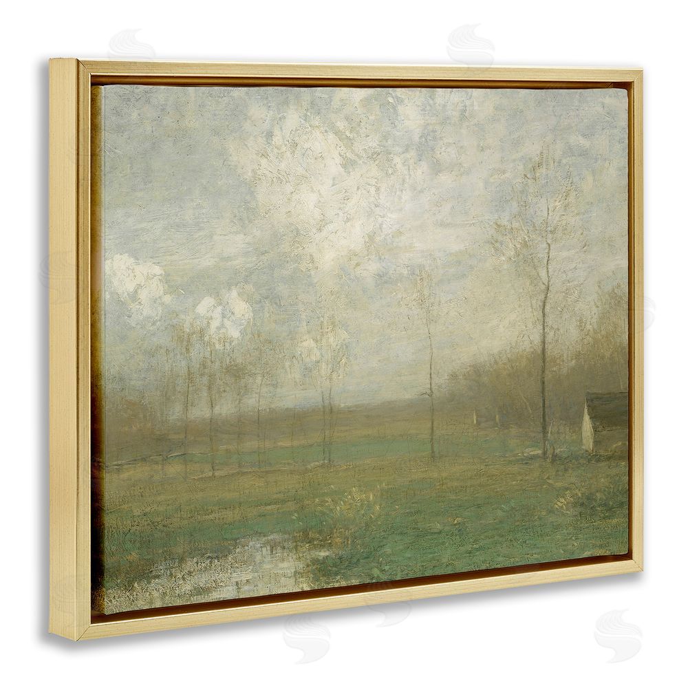 Lettered and Lined Hazy Farmland View Gold Floating Frame Canvas Wall Art Print
