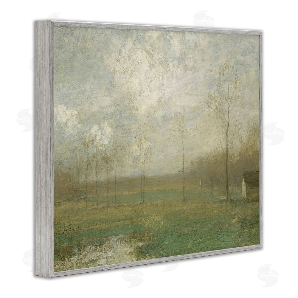 Lettered and Lined Hazy Farmland View Gray Framed Giclee Print Wall Art