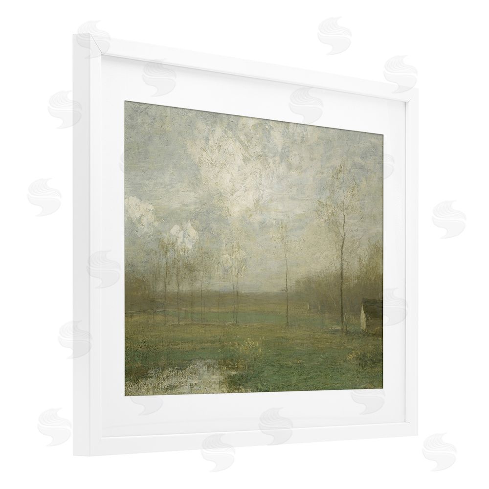Lettered and Lined Hazy Farmland View White Framed Print Under Glass Wall Art