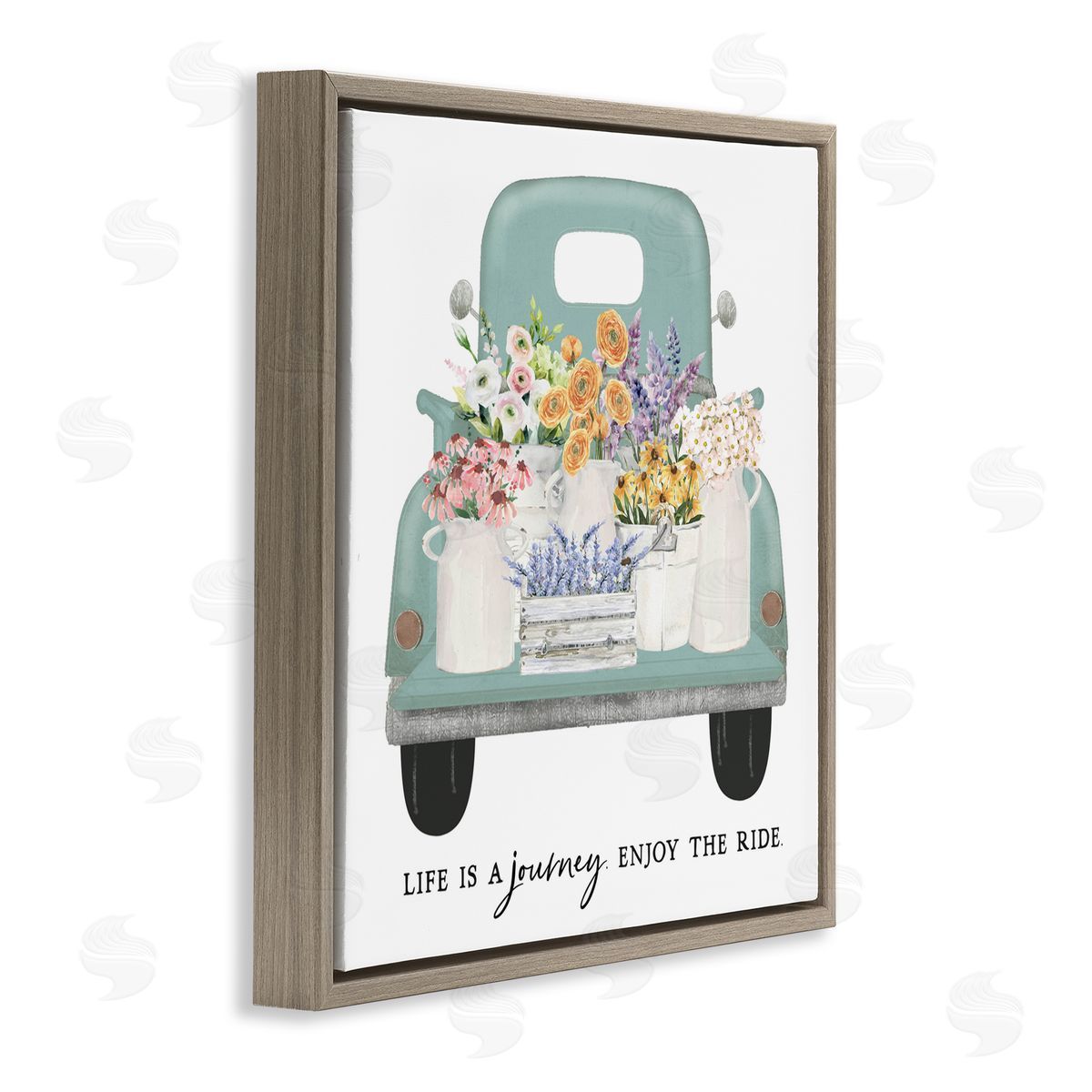 Lettered and Lined Enjoy Ride Floral Truck Brown Floating Frame Canvas Wall Art Print