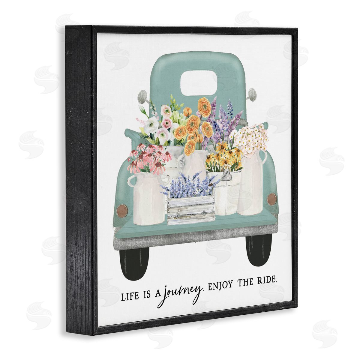 Lettered and Lined Enjoy Ride Floral Truck Black Framed Giclee Print Wall Art