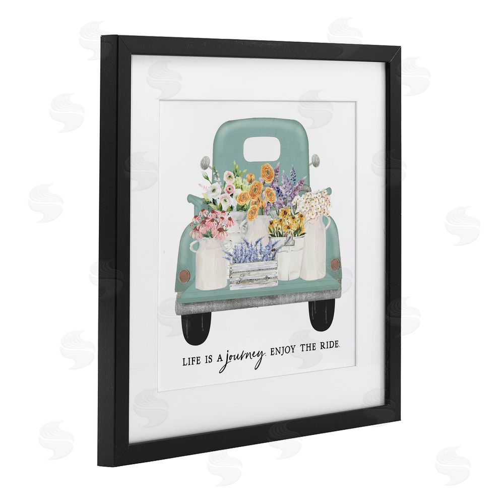 Lettered and Lined Enjoy Ride Floral Truck Black Framed Print Under Glass Wall Art