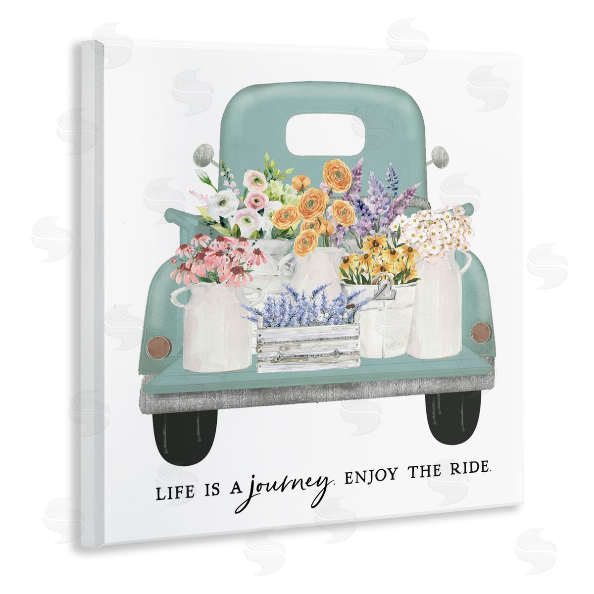Lettered and Lined Enjoy Ride Floral Truck Wooden Wall Plaque Art Print