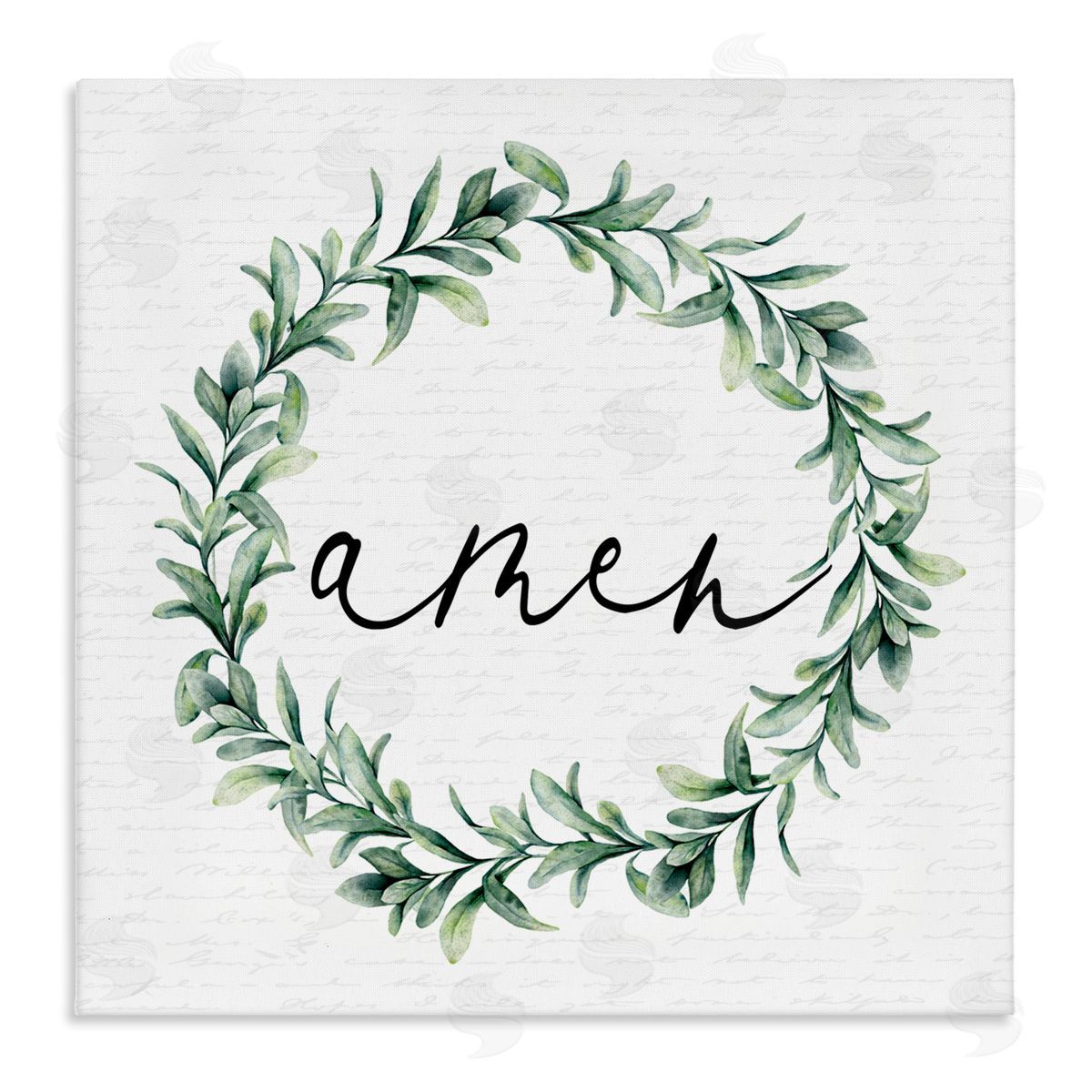 Lettered and Lined Amen Botanical Wreath & Script Stretched Canvas Wall Art Print