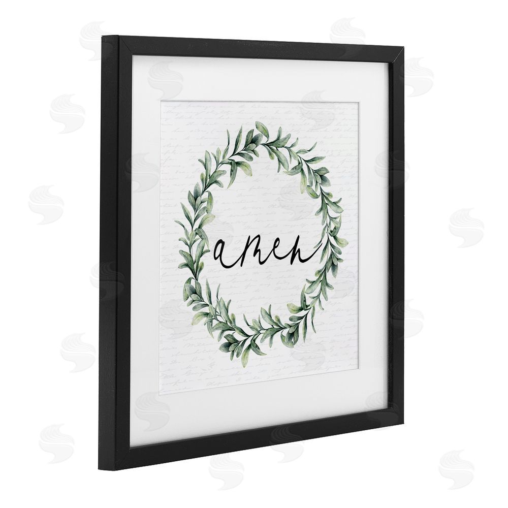 Lettered and Lined Amen Botanical Wreath & Script Black Framed Print Under Glass Wall Art