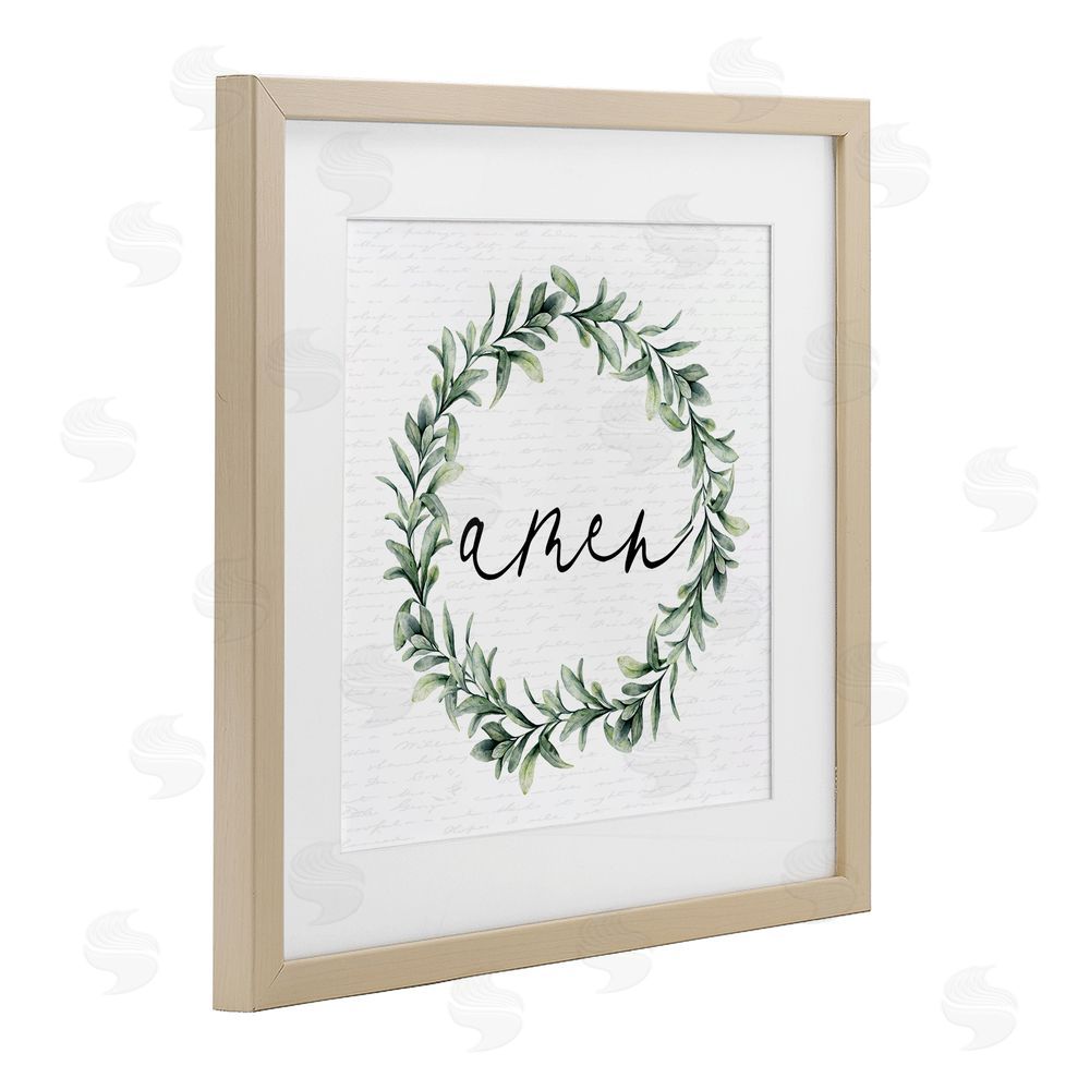 Lettered and Lined Amen Botanical Wreath & Script Brown Framed Print Under Glass Wall Art