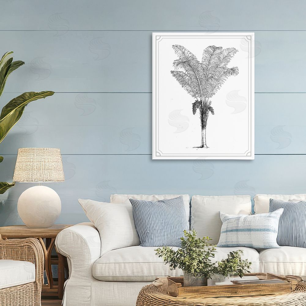 Lettered and Lined Vintage & Minimal Palm Stretched Canvas Wall Art Print in Room