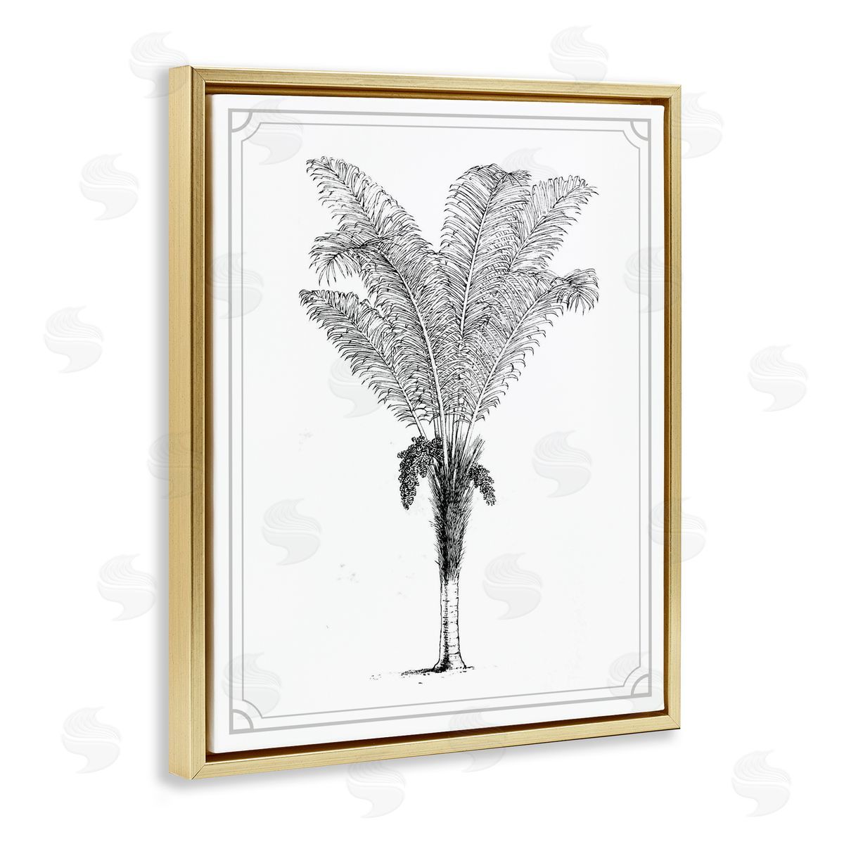 Lettered and Lined Vintage & Minimal Palm Gold Floating Frame Canvas Wall Art Print