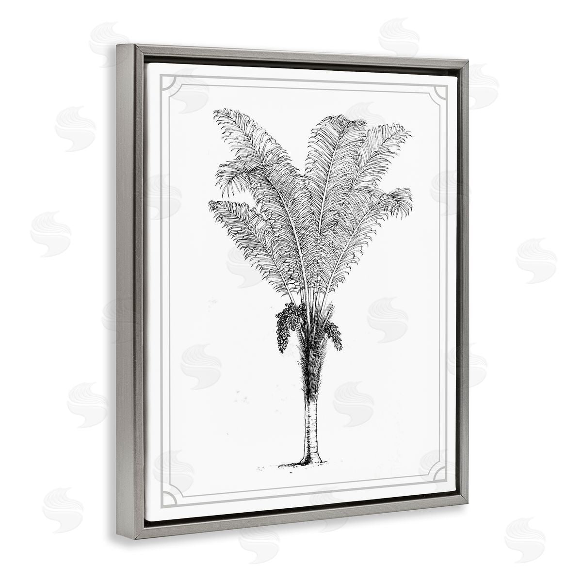 Lettered and Lined Vintage & Minimal Palm Gray Floating Frame Canvas Wall Art Print