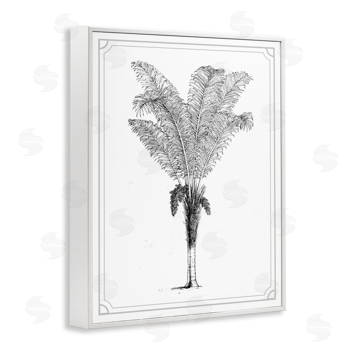 Lettered and Lined Vintage & Minimal Palm White Framed Giclee Print Wall Art