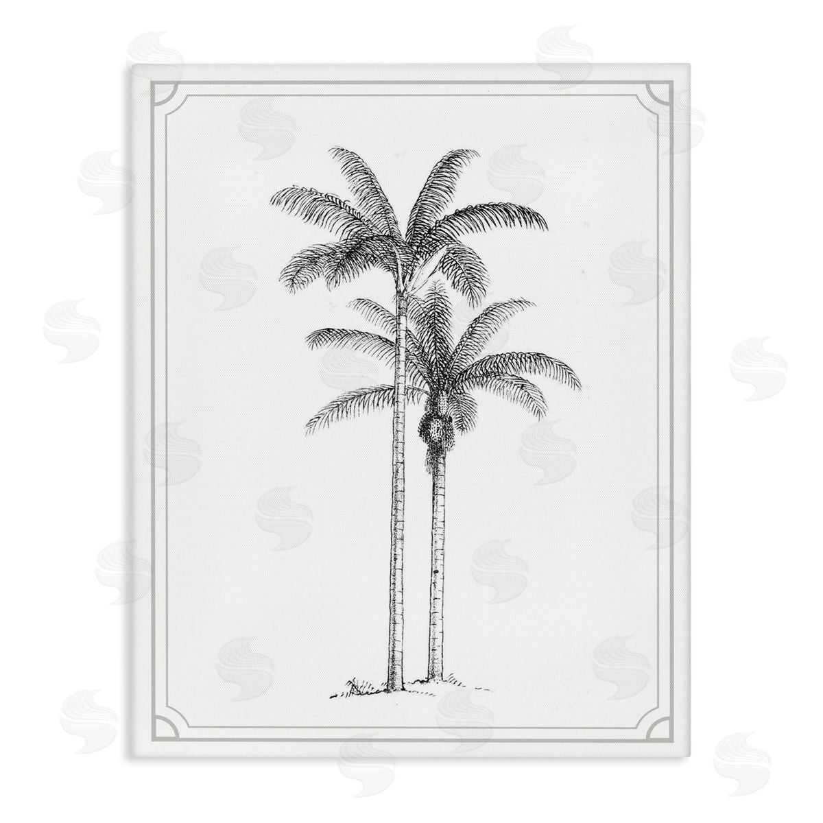 Lettered and Lined Vintage Simple Palm Tree Stretched Canvas Wall Art Print
