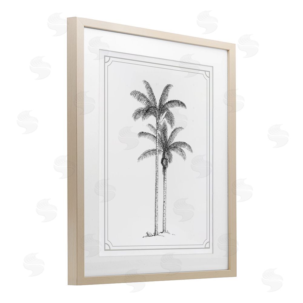 Lettered and Lined Vintage Simple Palm Tree Brown Framed Print Under Glass Wall Art