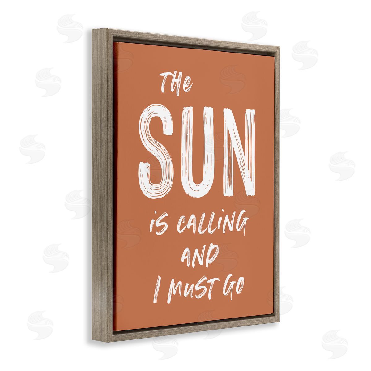 Lettered and Lined Sun Is Calling Must Go Brown Floating Frame Canvas Wall Art Print