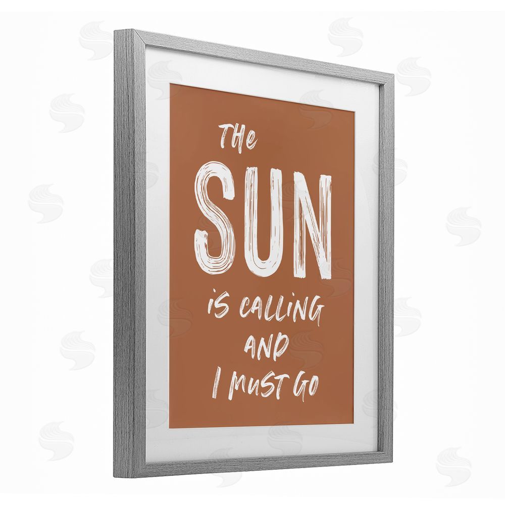 Lettered and Lined Sun Is Calling Must Go Gray Framed Print Under Glass Wall Art