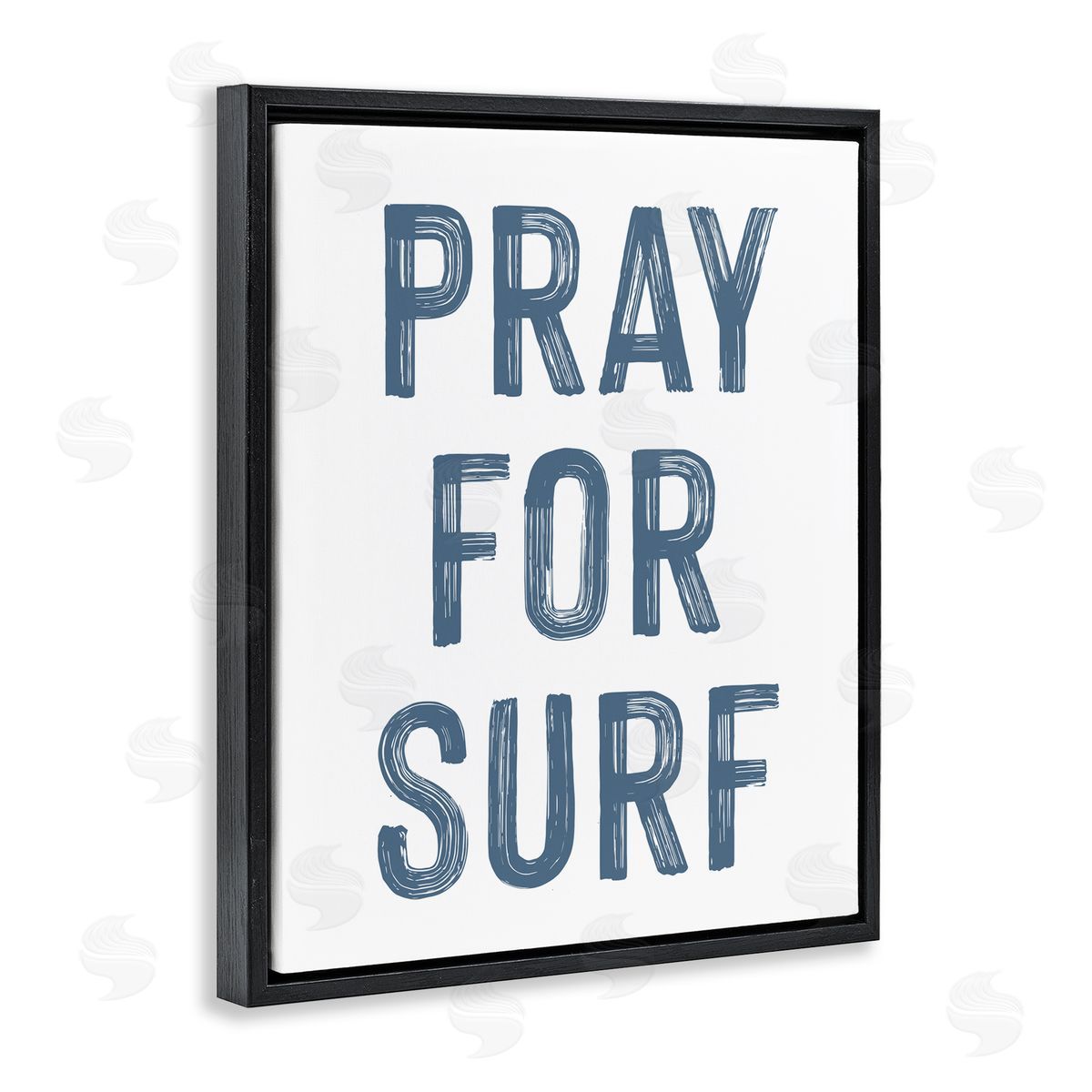 Lettered and Lined Summer Sentiment Pray For Surf Black Floating Frame Canvas Wall Art Print