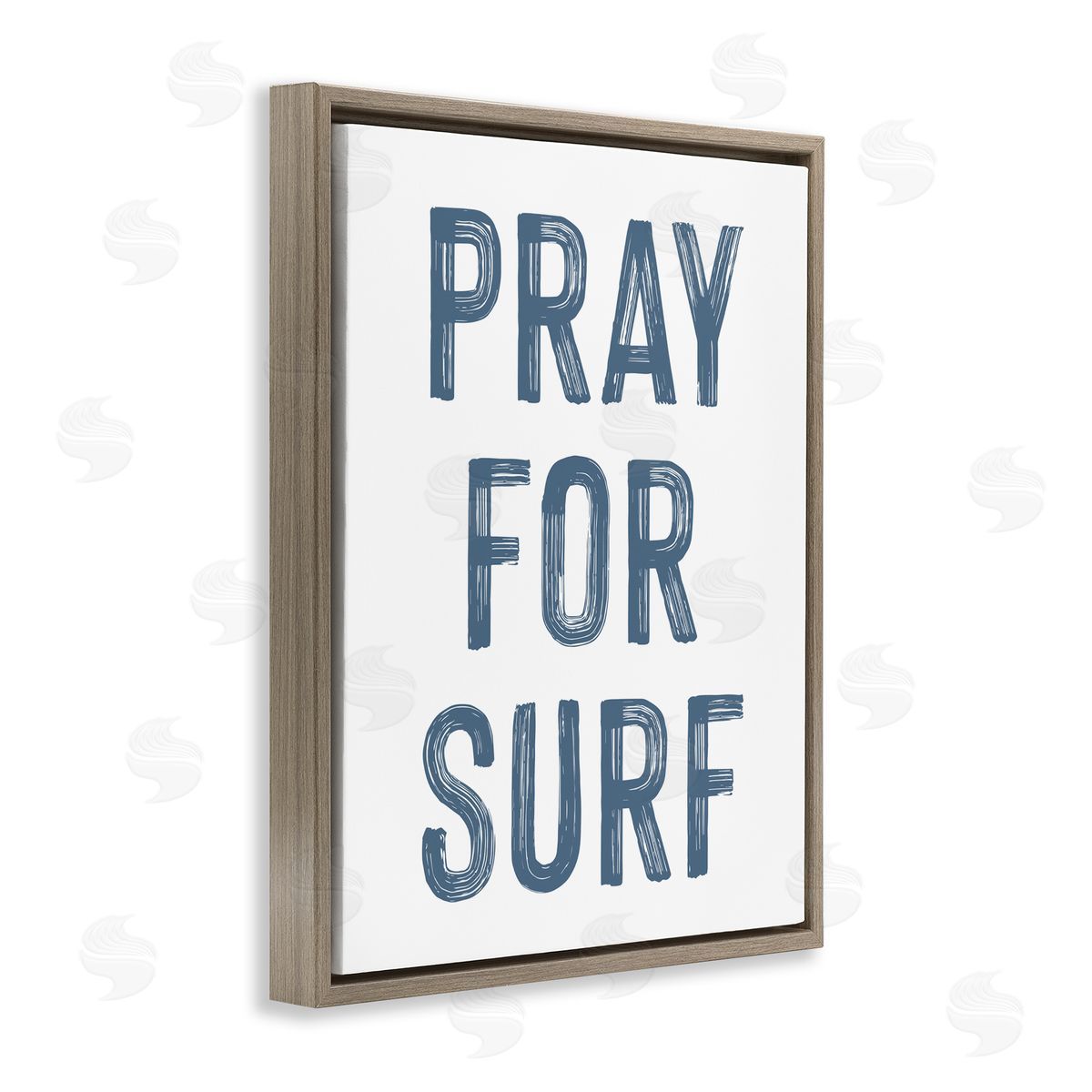 Lettered and Lined Summer Sentiment Pray For Surf Brown Floating Frame Canvas Wall Art Print