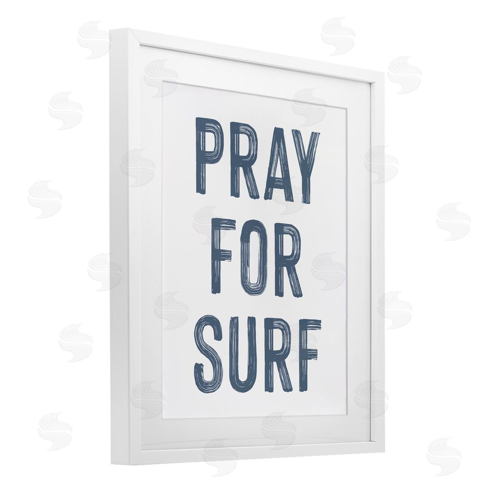 Lettered and Lined Summer Sentiment Pray For Surf White Framed Print Under Glass Wall Art