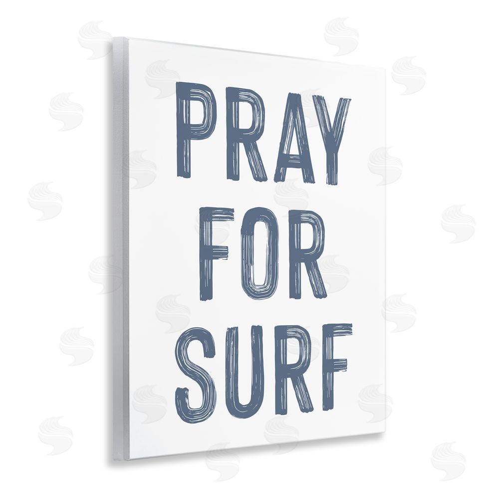 Lettered and Lined Summer Sentiment Pray For Surf Wooden Wall Plaque Art Print