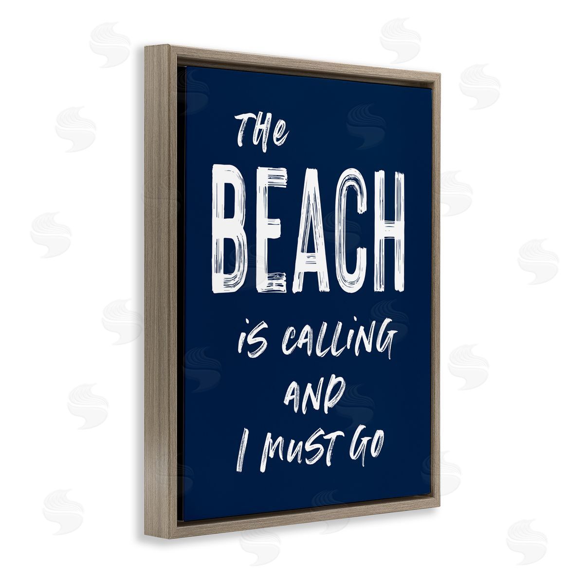 Lettered and Lined Beach Is Calling Summer Sentiment Brown Floating Frame Canvas Wall Art Print