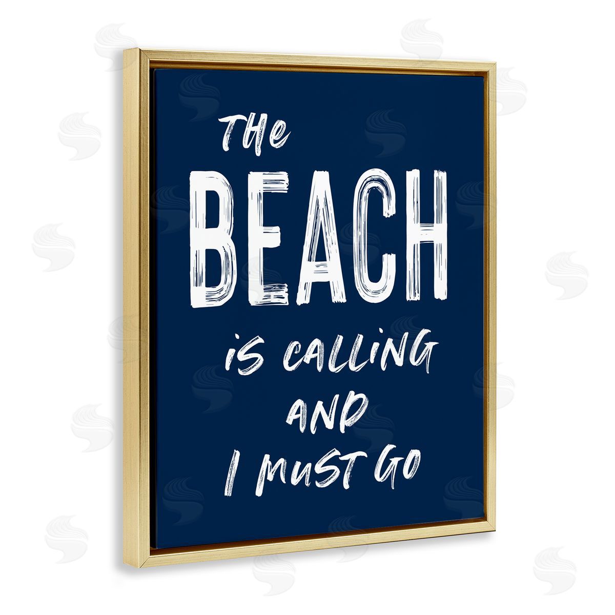Lettered and Lined Beach Is Calling Summer Sentiment Gold Floating Frame Canvas Wall Art Print