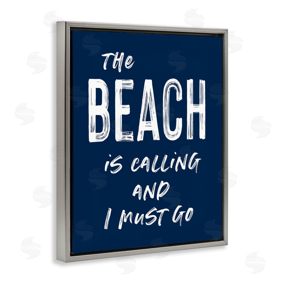 Lettered and Lined Beach Is Calling Summer Sentiment Gray Floating Frame Canvas Wall Art Print