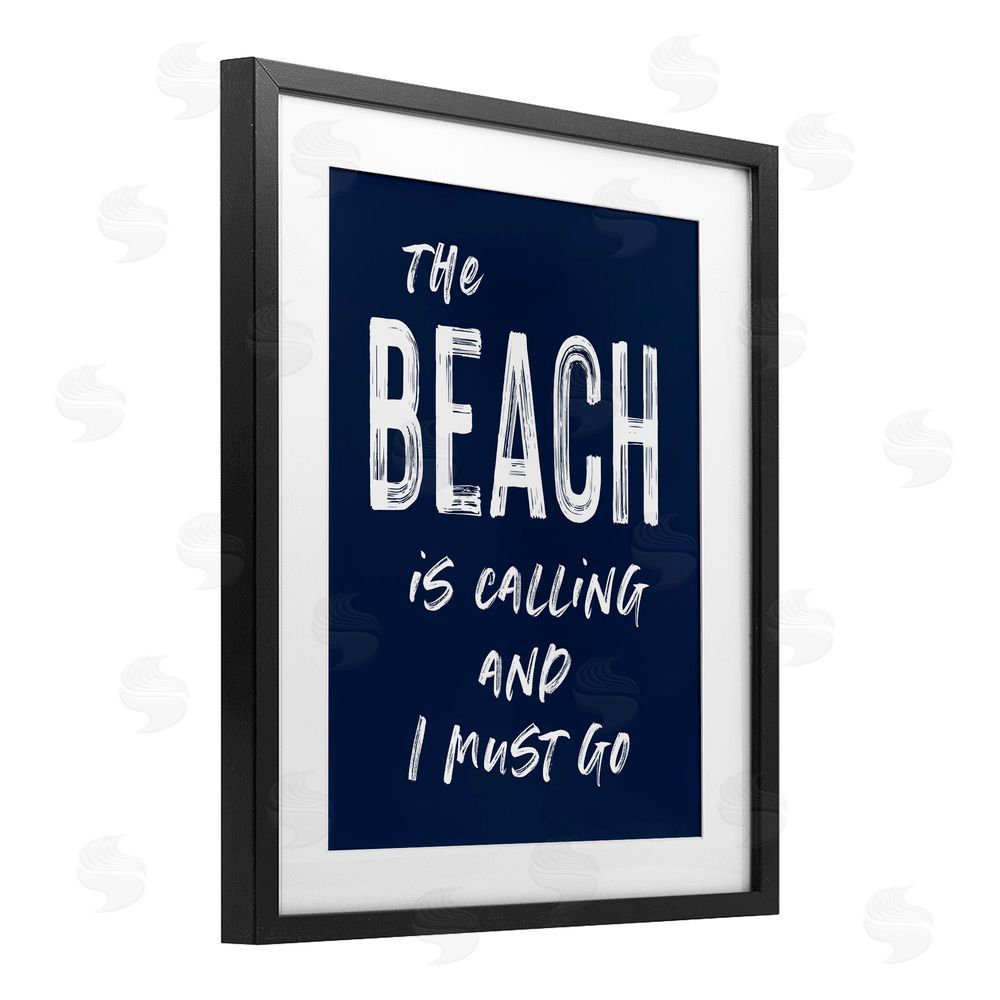 Lettered and Lined Beach Is Calling Summer Sentiment Black Framed Print Under Glass Wall Art