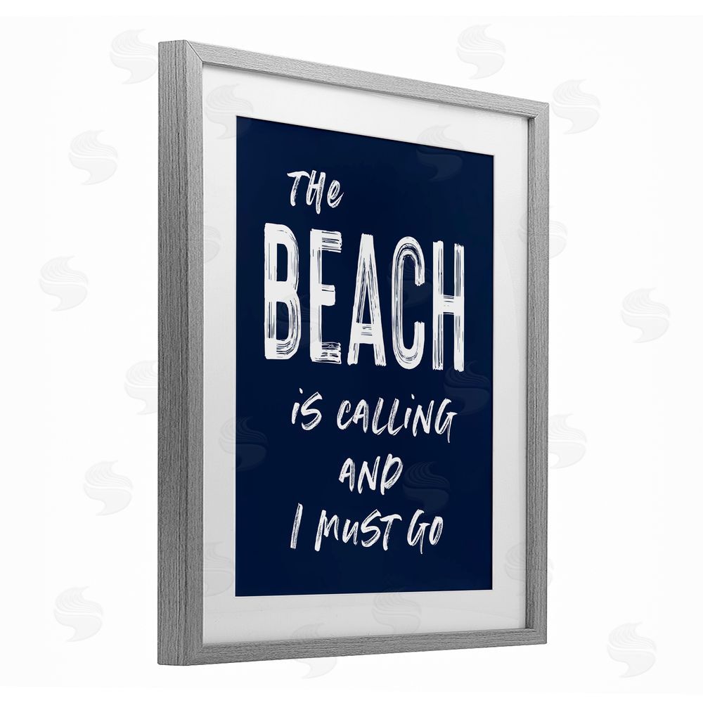 Lettered and Lined Beach Is Calling Summer Sentiment Gray Framed Print Under Glass Wall Art