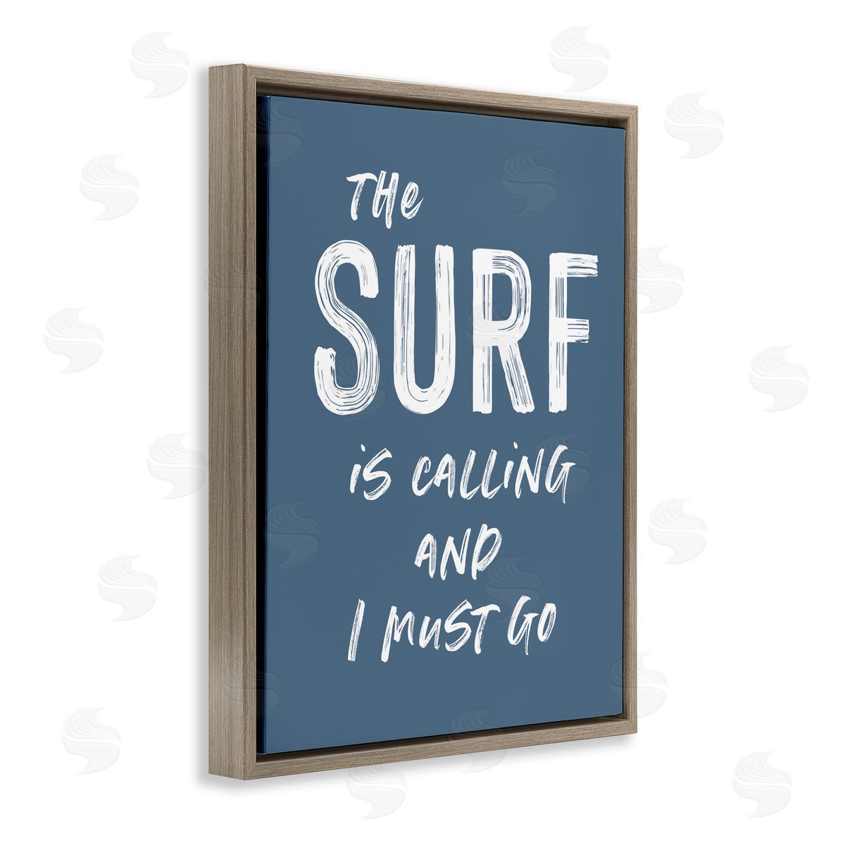 Lettered and Lined Surf Is Calling Must Go Brown Floating Frame Canvas Wall Art Print