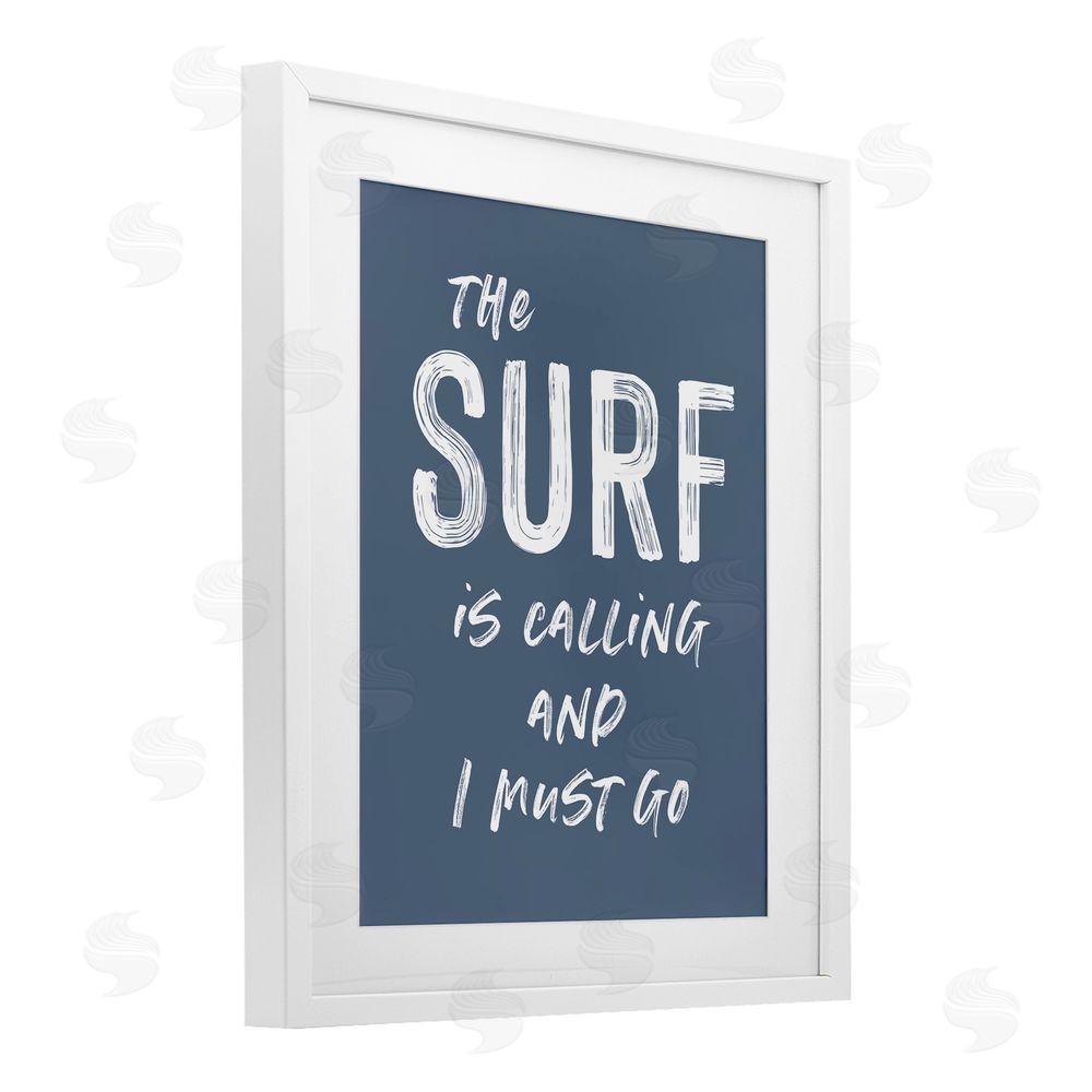 Lettered and Lined Surf Is Calling Must Go White Framed Print Under Glass Wall Art