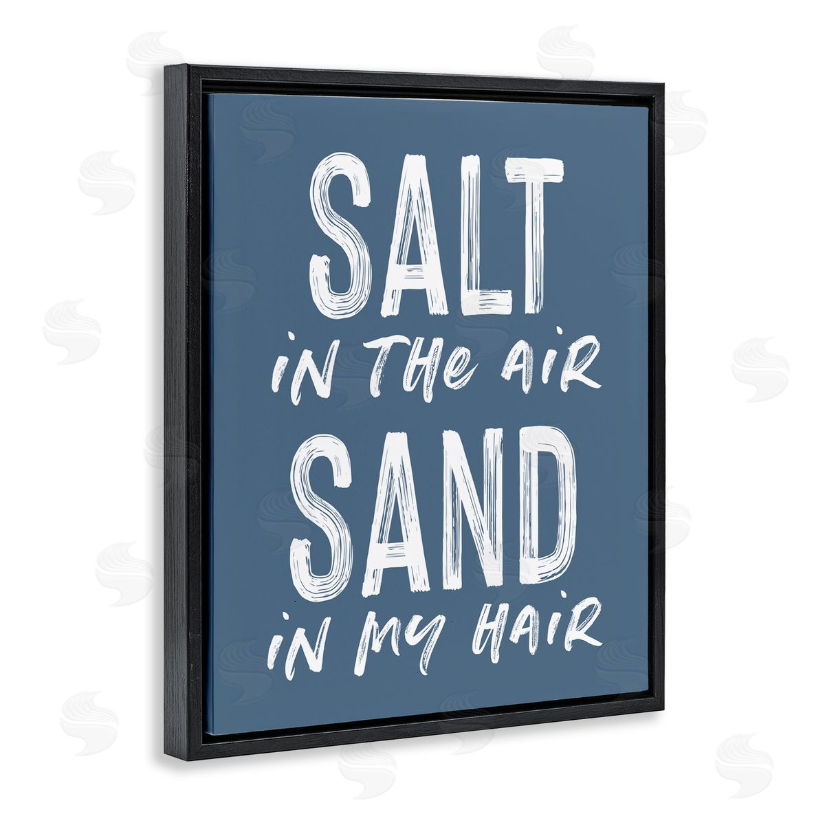 Lettered and Lined Summer Sentiment Salt Sand In Hair Black Floating Frame Canvas Wall Art Print
