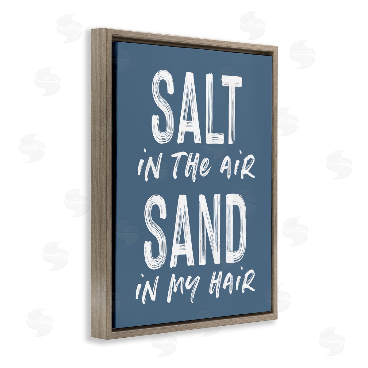 Lettered and Lined Summer Sentiment Salt Sand In Hair Brown Floating Frame Canvas Wall Art Print