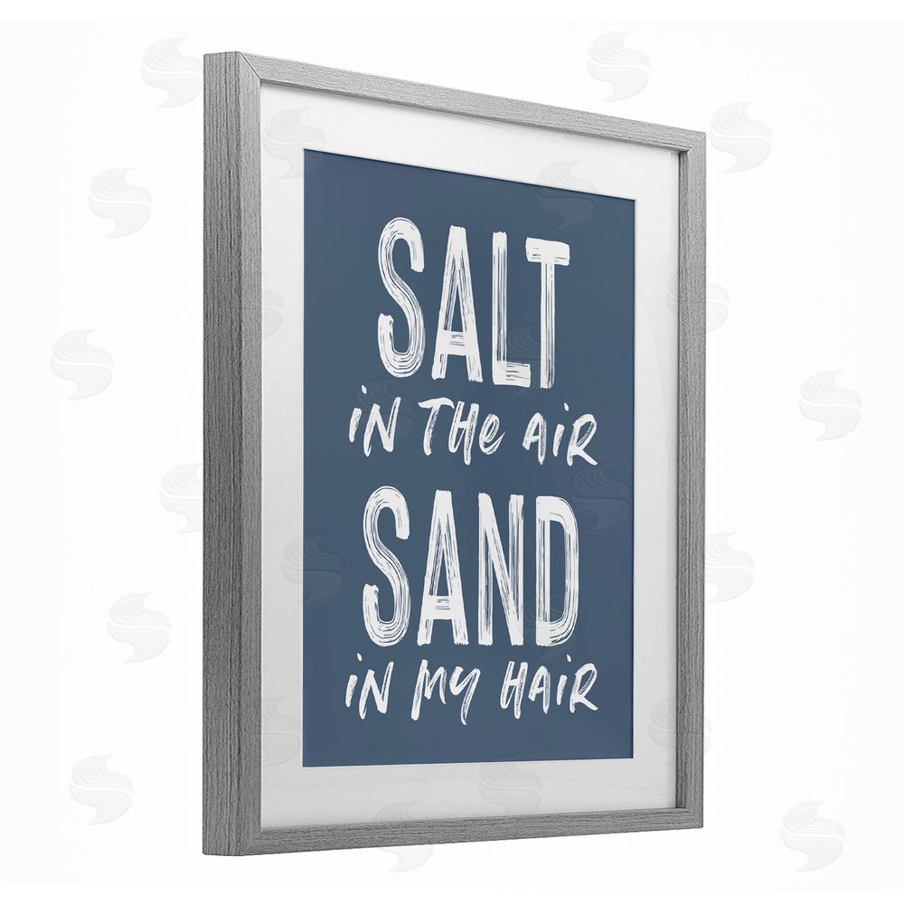 Lettered and Lined Summer Sentiment Salt Sand In Hair Gray Framed Print Under Glass Wall Art